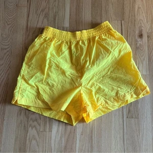 Vintage 90s Swishy Track Shorts yellow Pacific connection retro lightweight L - Picture 1 of 4