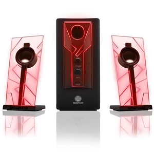 GOgroove BassPULSE 2.1 LED Satellite Stereo PC Computer Gaming Speakers with Red - Picture 1 of 9
