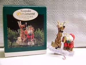 Hallmark Fishing For Fun Collector's Club Ornament 1995 Santa Reindeer MIB Clip - Picture 1 of 5