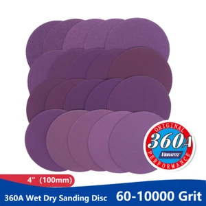 4"(100mm)360A Wet Dry Sanding Disc Pad Hook Loop Purple Sand Paper 60-10000 Grit - Picture 1 of 6