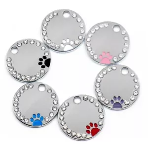 Personalised Engraving Dog ID Cat ID Name Bling Tag Puppy Pet ID Tags 6 Colours - Picture 1 of 15