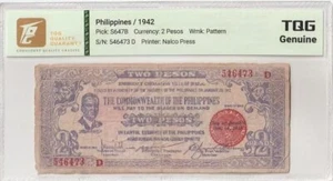1942 Philippines 2 Pesos Pick#S647B TQG Genuine - Picture 1 of 2