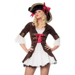 2 Stck. Sexy Damen Piratenkostüm, Seeräuberin Minikleid + Piratenmantel XL - Bild 1 von 2