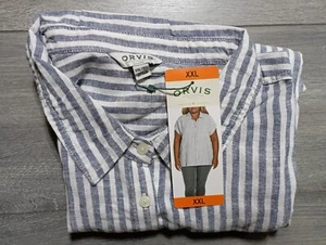 Orvis Shirt Adult 2XL Striped Linen Blend Button-Up Short Sleeve Womens - Picture 1 of 5