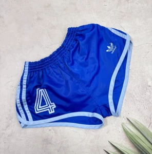 Retro 70s Adidas Football Running Gym Shorts Player Issue #4 Light Blue Stripes - Picture 1 of 15