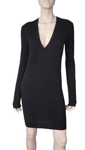 MINDEN CHAN sz S Long Sleeve Black Cashmere-Blend Knit Mini Sweater Dress NEW - Picture 1 of 4