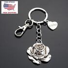 Vintage Rose Flower Petal Charm Pendant Keychain Key Chain Clip Sister Heart