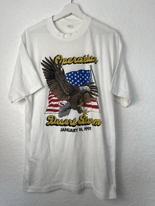 Vintage 90s Operation Desert Storm Eagle USA Flag T Shirt 90s War XL - Picture 1 of 4