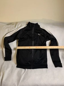 Puma Windbreaker Jacket Boys Medium Black Full Zip Hooded Logo Lightweight - Picture 1 of 6