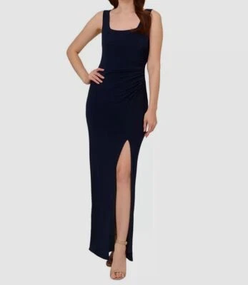 Adrianna Papell Women's Navy Blue Embellished Cowl Back Gown Petite Size 6P - Image 1 of 2