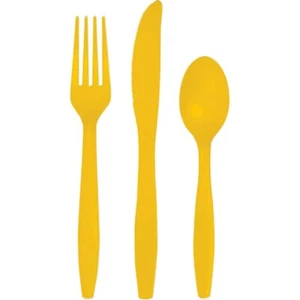 School Bus Yellow Heavy Duty 24 Ct Cutlery Forks Knives Spoons - Picture 1 of 1