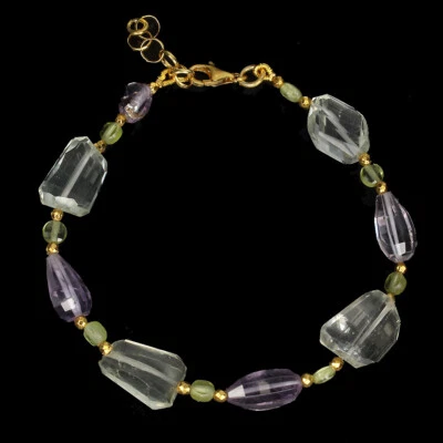 925 Sterlingsilber Armband Amethyst Peridot Natürlicher Edelstein Schmuck 8 Zoll - Bild 1 von 4