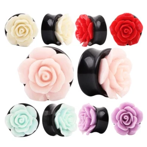 1 Pair Rose Flower Ear Plug Saddle Flesh Tunnel Acrylic Expander Gauge Piercing - Picture 1 of 11