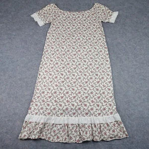 VINTAGE robe fleurie femme grande beige épaules dénudées prairie cottagecore années 80 - Photo 1/14