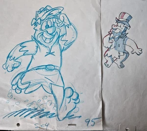 FRED FLINTSTONEs HANNA BARBERA ORIGINAL PENCIL DRAWINGS x2 ANIMATION CARTOON - Picture 1 of 6