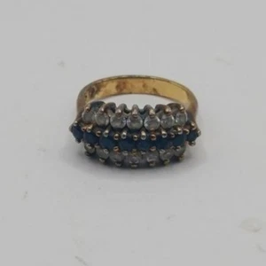 Blue and White Stones, 925 Gold Over, Size 6.5 - Picture 1 of 4
