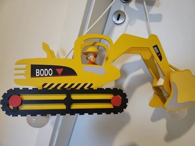 Pendelleuchte Lampe Kinder BAGGER BODO, Kinderzimmerleuchte, 2x E27, gelb - Bild 1 von 4