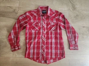 Wrangler Boys Shirt Size LARGE 10-12 Pearl Snap Long Sleeve Western Rodeo Red - Picture 1 of 5