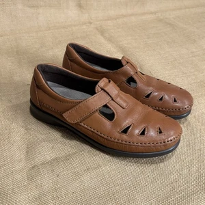 SAS Sandales Femme 8,5 Marron Cuir Roamer Mary Jane Chaussures Découpées Marche - Photo 1/10