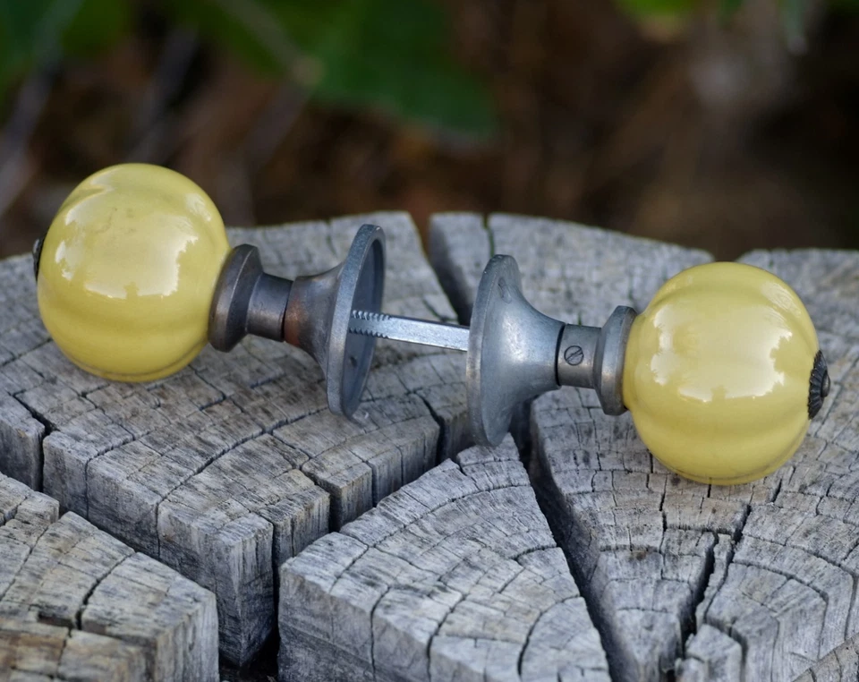 ВИНТАЖНЫЕ керамические дверные ручки желтые ретро стиль ар-деко для проектов реставрации - Изображение 1 из 4