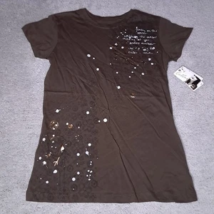 Vintage Y2K Billabong T-shirt Girls Medium Brown Quote Spellout Logo Slim 2010s - Picture 1 of 9