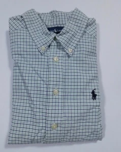 RALPH LAUREN Boys Green Navy White Plaid Button Front Cotton Shirt Sz 8 - Picture 1 of 6