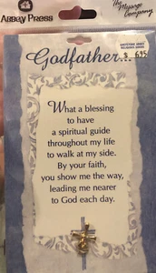 Religious JEWELRY - Godfather CROSS PIN - ABBEY PRESS - NEW Baptism Communion - Picture 1 of 3