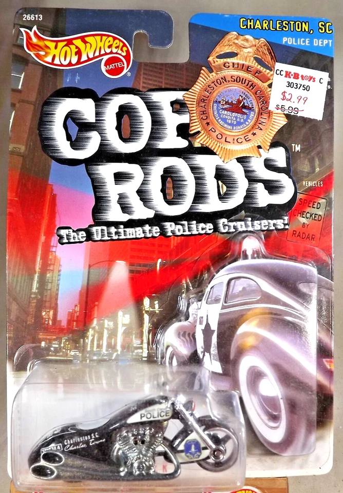 Scooter Hot Wheels Cop Rods Series 2 Charleston 1999, SC SCORCHIN negro con MC3 Sp Foto 1 de 4