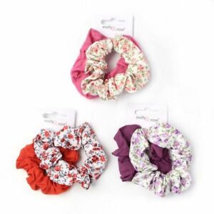 Pack of 2 Hair Band Scrunchie Accessory Plain & Floral Pink Purple Terracotta