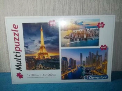 CLEMENTONI MULTIPUZZLE - 3 x 1000, 500 шт. ЛОБЗИКИ - НЬЮ-ЙОРК ДУБАЙ ПАРИЖ - НОВЫЙ - Изображение 1 из 4