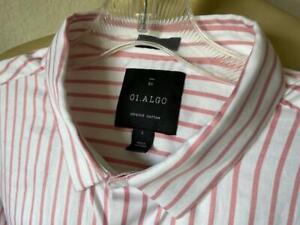 01.ALGO Men's Red & White Striped Long Sleeve Button Up Dress Shirt Large