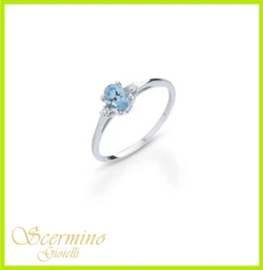 ANELLO IN ORO BIANCO 18K CON VERA ACQUAMARINA E DIAMANTI NATURALI CERTIFICATO - Foto 1 di 4