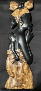 African Tribe Hand Carved Wood Woman Mother Infant Child Sculpture Wall Art 26” - Picture 1 of 11