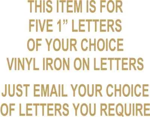 Pack Of 5 IRON ON  / HEATPRESS Letters Size 1" COLOUR GOLD / Personlize Ur Tops - Picture 1 of 4