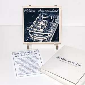 Holland America Line coaster tile ceramic Cruise Ship blue Delft in box COA - Picture 1 of 7
