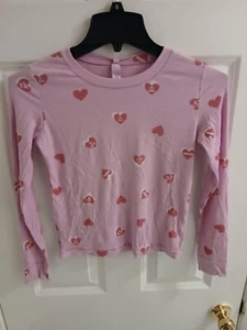 Skims Long Sleeve Crew Neck Sleep Shirt Girl 12 Pink Heart Print TP-LST-3218 G54 - Picture 1 of 3