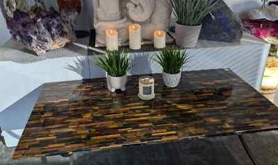 Custom Handmade Tiger Eye Gemstone Dining Table Top – Unique Crystal Arts & Home - Image 1 of 4