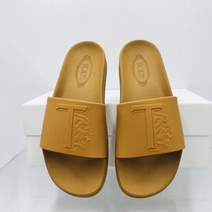 Tod’s Logo Mustard Embossed Slide Sandal Men’s Size UK 7 US 8 Medium - Picture 1 of 15
