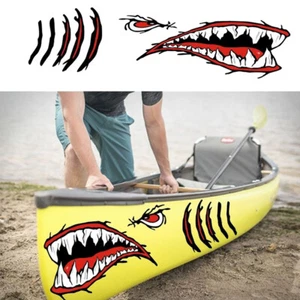 2Pcs Large Shark Teeth Mouth Stickers Fishing Boat Ocean Kayak Laptop Decals - Picture 1 of 9