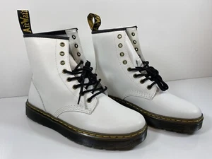 Dr Martens Zavala White Combat Boots Women Size 10 Mens 9 EU 42 Air Wair Leather - Picture 1 of 8