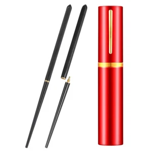 BESTONZON Portable Collapsible Ebony Chopsticks Foldable Wooden Travel - Picture 1 of 12
