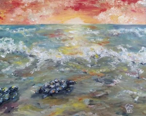 Sunset Race - seaside, landscape, oil painting on board, Luna Smith - Picture 1 of 2