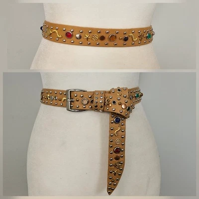 OSFM 30-42" Cinturón Cuero Suave Embellecido Mardi Gras Fleur de Lis De Colección Años 80 Foto 1 de 4