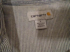 Vintage Carhartt Striped Denim Pearl Snap Down Western Shirt Mens size Large - Picture 1 of 7