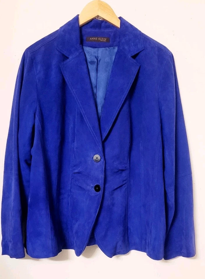 Abrigo chaqueta vintage Ann Klein de gamuza de cuero para mujer talla L púrpura hermoso defecto” Foto 1 de 4