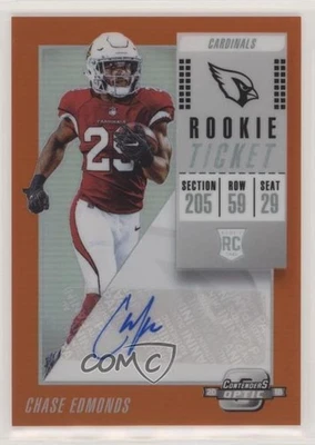 2018 Contenders Optic Ticket Orange Prizm /49 Chase Edmonds #162 Rookie Auto RC - Image 1 of 2