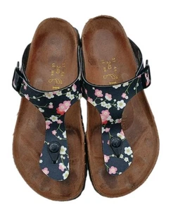 BIRKENSTOCK GRÖSSE 4,5 GIZEH GEBLÜMT SCHWARZ PAPILLIO URLAUB SANDALEN DAMEN GEBRAUCHT - Bild 1 von 13