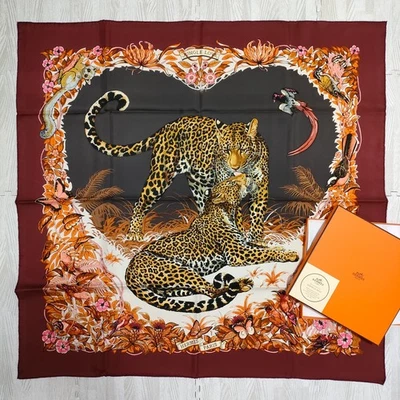 Unused HERMES Carre 90 Jungle Love Leopard Silk Scarf Robert Dallet US duty free - Image 1 of 4
