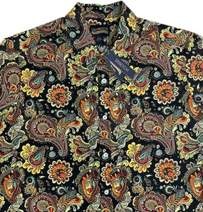 Men's CREMIEUX S/S Shirt XLT Tall Black Multicolor Paisley Print NEW NICE! - Picture 1 of 6