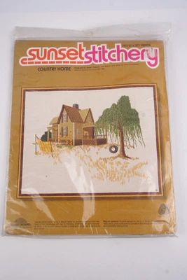 Kit de bordado de sauce vintage Sunset Stitchery "Country Home" #2470 nuevo Foto 1 de 4